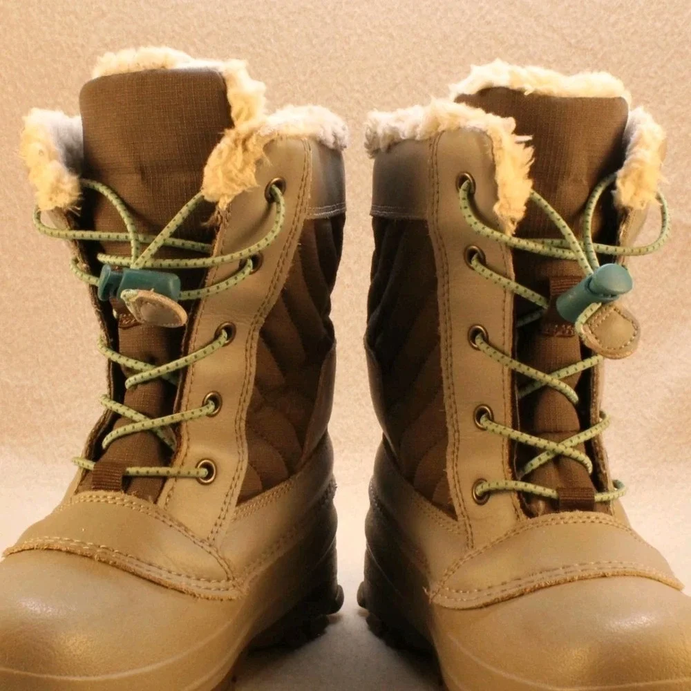 Thermolite Girls Snow Boots Size 1 Pink Gray Faux Fur Warm Winter Waterproof